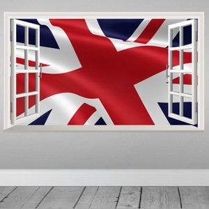 UK Union Jack Flag United Kingdom England Magic Window Wall Adhesive Sticker Decal Print Graphic Design Poster Wall Design Various Sizes