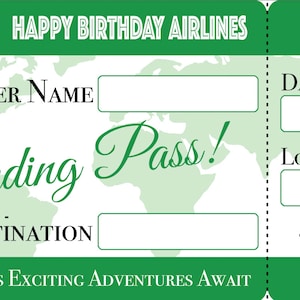 Grande carte d'embarquement vierge, billet d'avion, cadeau en argent, texte personnalisé, nom, lieu, date, date, anniversaire, 21-18