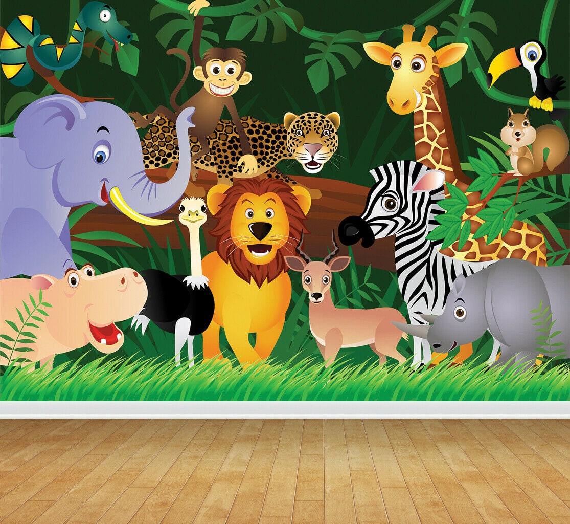 Jungle Safari Animals Zoo Wallpaper Mural for Bedroom Playroom Games