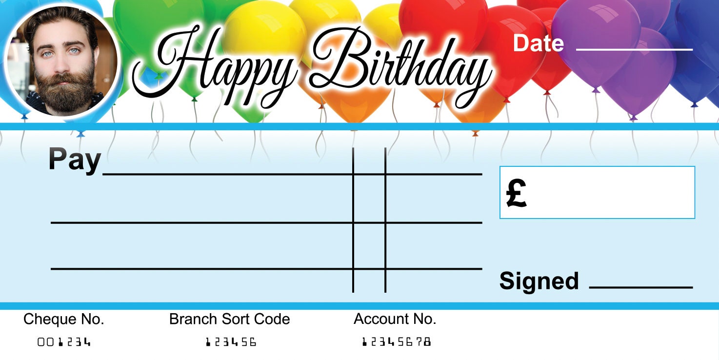 Large BLANK Cheque Congratulations With Photo BLUE Gift Money Present ...