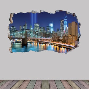 Large Scenic City USA New York Wall Smash Crack Art Self Adhesive Sticker Decal Print Graphic Design Poster Wall Design 1m or 1.5m wide
