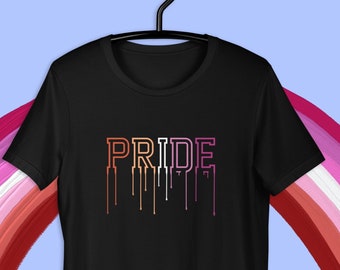 Lesbian Pride Dripping Paint T-Shirt: LGBTQ Pride Flag Colors