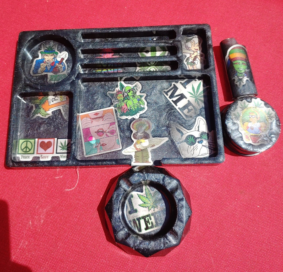Smoky Black Resin Weed Stickers Roller Tray Ashtray Grinder Etsy