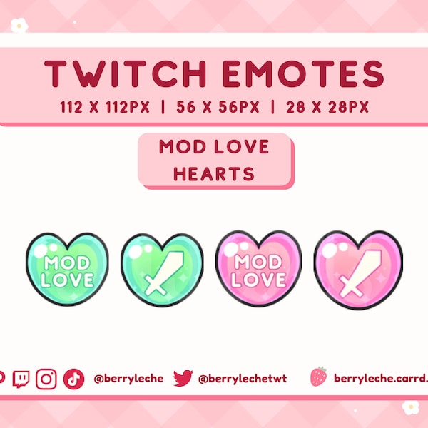 Mod Love Green and Pink Heart Emotes for Streaming - Twitch, Discord, YouTube