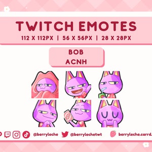 Bob ACNH Cute Purple Cat Emotes for Streaming - Twitch, Discord, YouTube