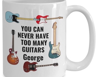 Regalo de guitarra, taza personalizada de guitarrista, cumpleaños, graduación, celebración, tu nombre, regalo de agradecimiento, compañero de trabajo, regalo para él, regalo de banda
