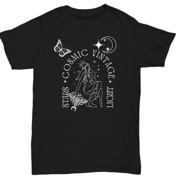 Cosmic, Stars, Vintage, Black T Shirt, Zodiac, Witchy Fairy