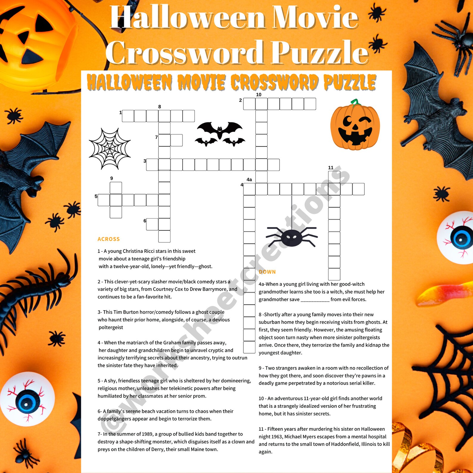 Halloween Horror Movie Crossword Puzzle How Well Do You Know | Etsy UK