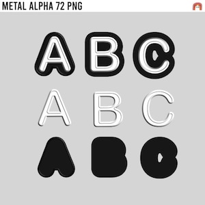May include: Image of the letters A, B, and C in three different styles. The top row features black letters with white outlines. The middle row shows white letters with gray shadows. The bottom row displays solid black letters. The image is set against a gray background.
