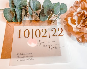 Wedding Save the Date with Vellum Paper, Wedding Save the Dates, Foiled Save the Date Card, Custom Wedding Invitation