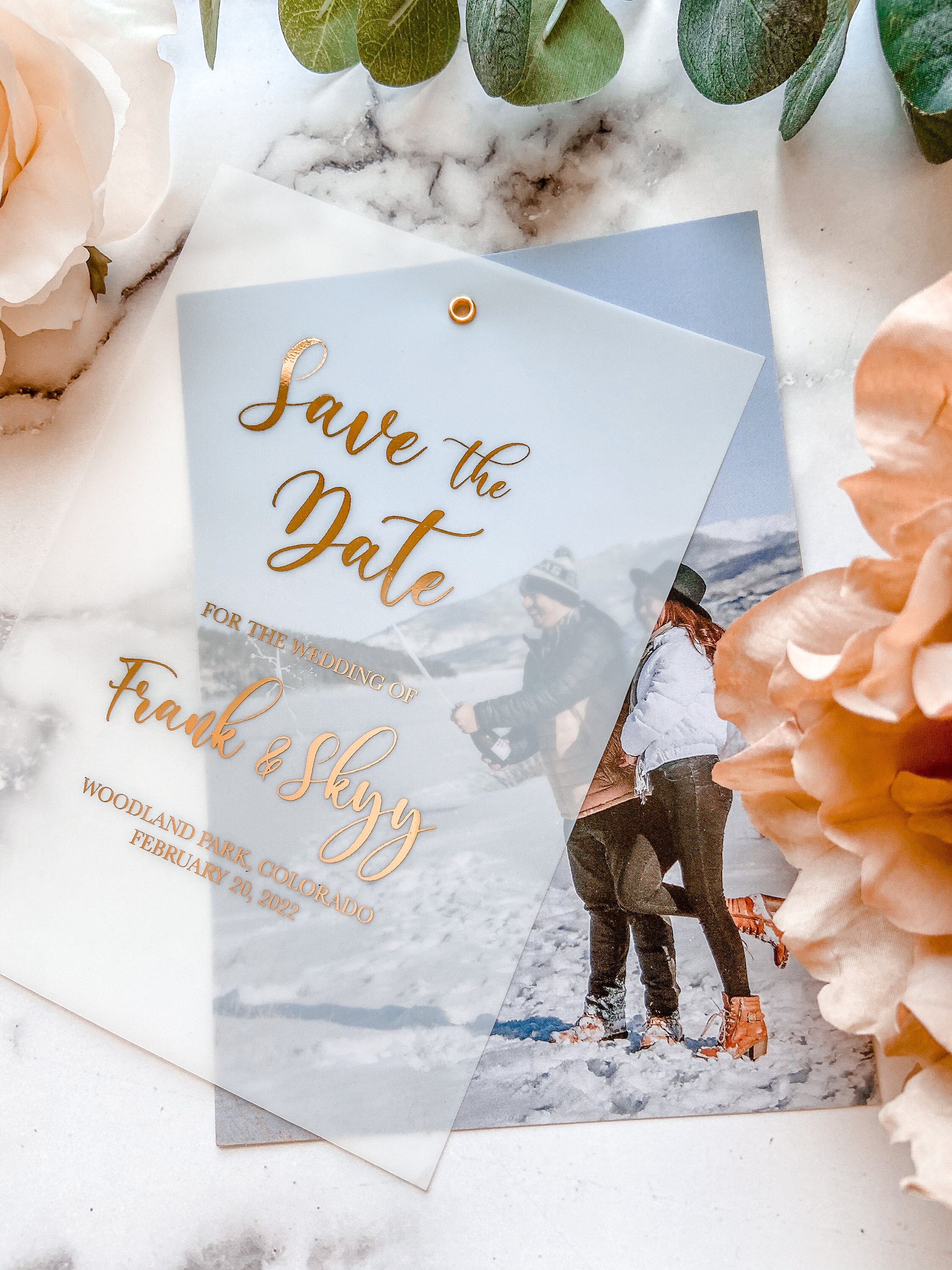 Photo Save the Date with Vellum Overlay Foiled Save the Date Etsy