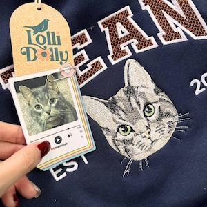 Custom Pet Embroidery Sweatshirt from Photo, Cat Lovers Embroidered Sweatshirt, Pet Portrait Gift, Embroidered Cat Shirt, Cat Birthday Gifts