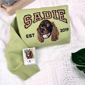 Custom Embroidered Pet Portrait T-shirt - Comfort Colors Dog Mom Gift