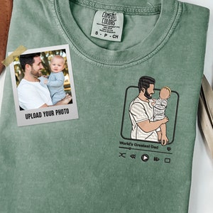 Custom Embroidered Family Portrait Shirt - Father's Day Gift - Personalized Dad Shirt - Embroidered Photo Shirt - Comfort Color Music Shirt