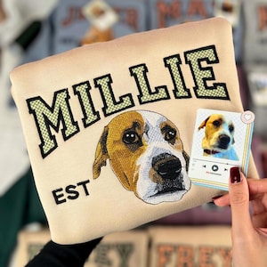 Custom Embroidered Pet Portrait T-shirt - Comfort Colors Dog Mom Gift