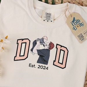 Custom Embroidered Dad Portrait Shirt - Father&#39;s Day Gift - Personalized Dad Shirt - Embroidered Photo Shirt - Comfort Color Music Shirt