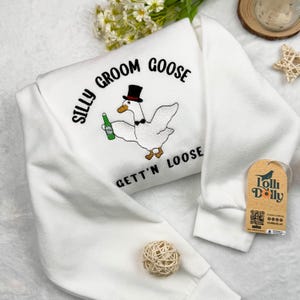 Funny Goose Wedding Gift for Fiancé, Embroidered Silly Goose Groom Shirt, Matching Couple Newlywed Gift, Bachelor Party Tshirt