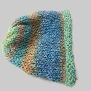 Hand knitted Lion Brand Tweed Stripes Bulky Warm Soft Hat H3044 Ready to ship