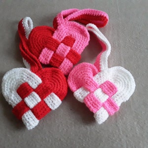 Bolso de corazón danés tejido de ganchillo, bolso de San Valentín, bolso de golosinas de San Valentín, hecho a pedido