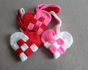 Crochet Woven Danish Heart Bag, Valentines Bag, Valentines Goodie bag,  Made to Order