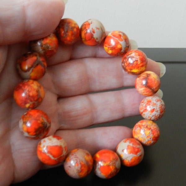 14mm Orange Sea Sediment Jasper Round Ball Stretchy bracelet SB502 Ready to ship