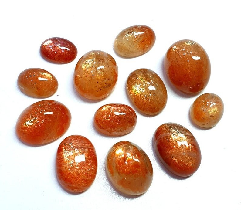 A One Quality 100 Natural Sun Stone 12 Pcs Lot Oval Cabochon Etsy