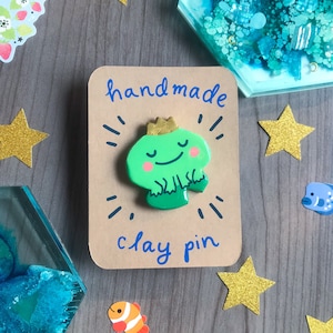 Frog Princette Handmade Clay Pin || cottage core, prince, princess, fairytale, cute, kawaii