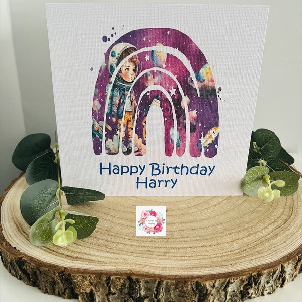 Children’s space rainbow birthday card