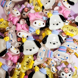 XL Luminous Kawaii Kitty & Friends Charm Glow in the Dark Flat Back Resin Cabochons For Decoden DIY Jewelry Crafts Keychains LOMO Cards