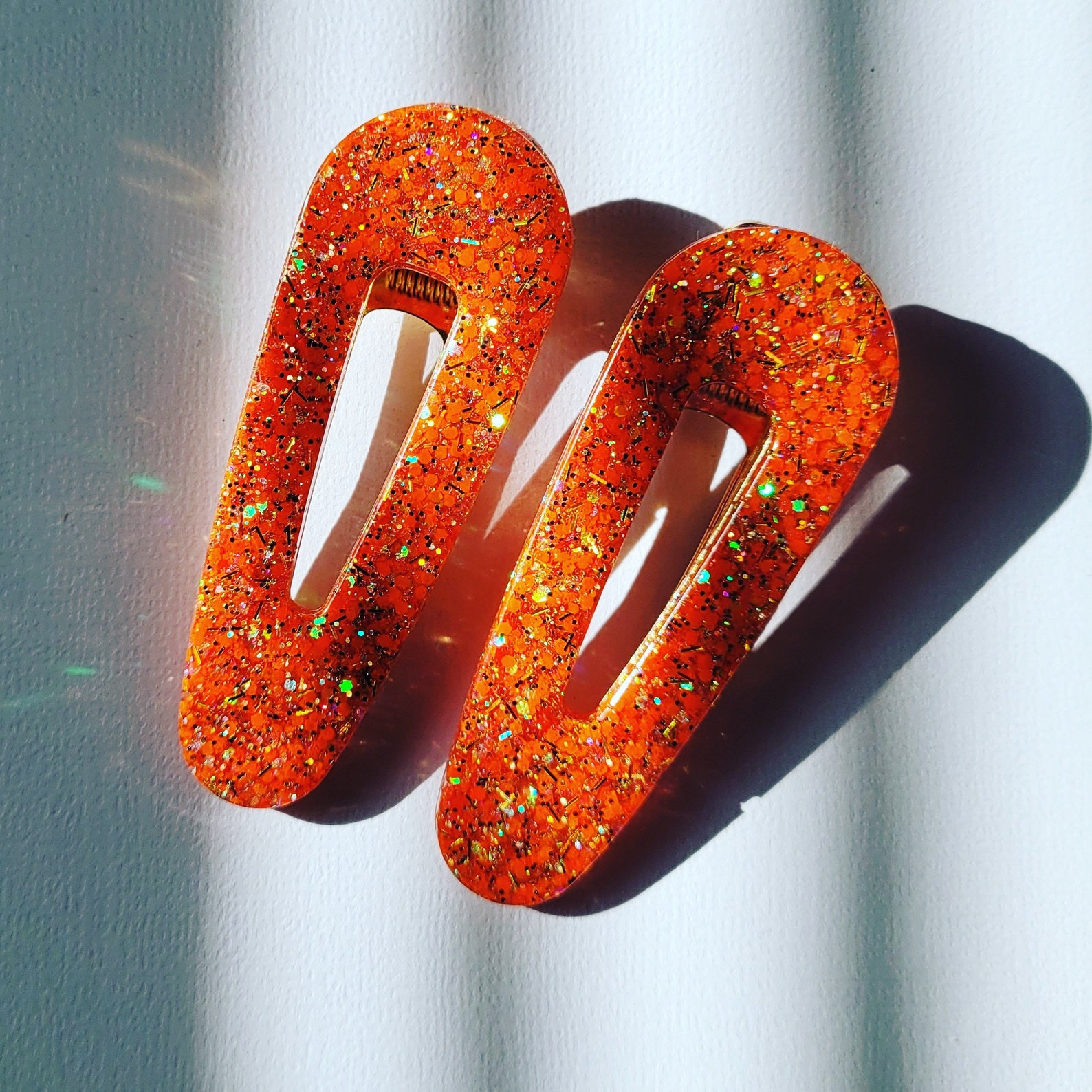 2 Orange Burst Hair Clips Etsy