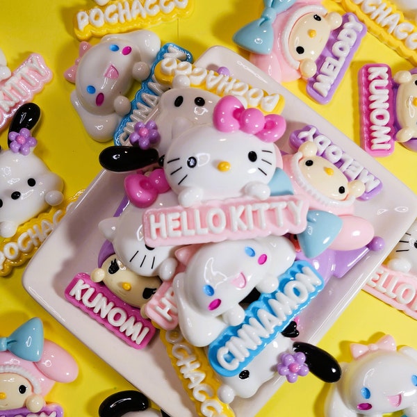 XL Kawaii Kitty & Friends Name Charms Cute Flat Back Resin Kawaii Cabochon Charms For Decoden DIY Jewelry Phone Case KeyChain Pendants