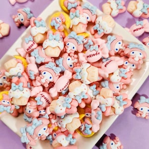 10 Kawaii Sweet Bunny Charms Cute Melody Flatback Cabochon Mix Pink Resin Charms for Hair Accessories Shoe Charms Decoden Crafts Phonecase