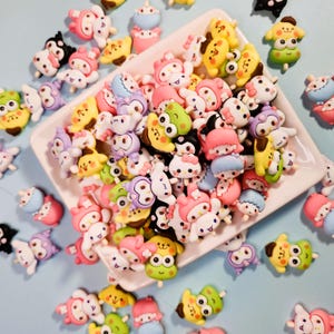 10 PCS Kawaii Kitty & Friends Random Mix Lollipop Charms Resin Flatback Cabochons Cute Character Charms For Decoden Jewelry Cellphone