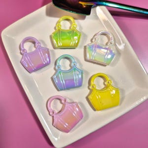 Iridescent Mini Purse Charms, Pastel Handbag Flatback Beads, Kawaii Acrylic Craft Supplies