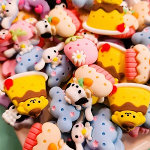 10 Kawaii Kitty & Friends Character Flat Back Cabochon Charms Cute Kawaii Japanese Character Charms Featuring Sweets For Decoden DIY Crafts