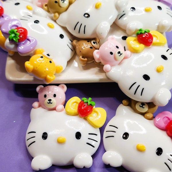 Extra Large Kawaii Kitty Head Charm Cute Flat Back Cabochon Charms Japanese Character Resin Charms For Decoden Accessories DIY Crafts