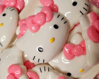 Kawaii Kitty Charms: Large Resin Cabochons with Pink Bow