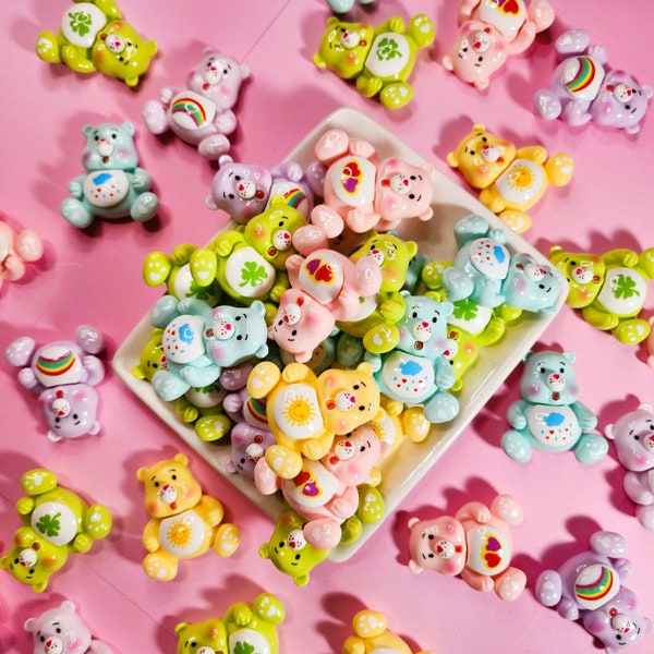 Large Care Bear Flatback Resin Charms Shiny Bear Cabochon Charms Big Cartoon Bear Charms For Decoden DIY Crafts Jewelry Phonecase Keychains