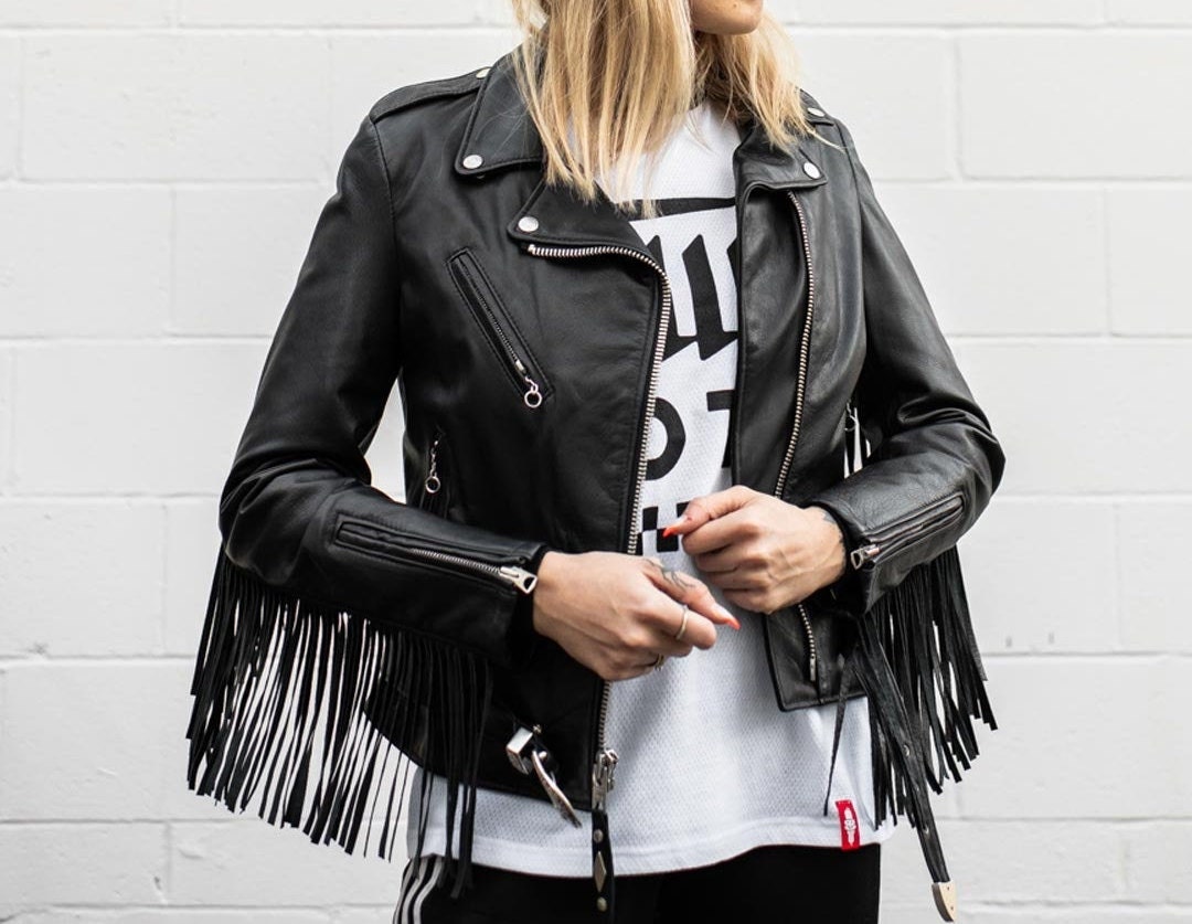 Damen Denim Jacke Mit Quasten - Vintage Cropped Jacke Mit Fransen