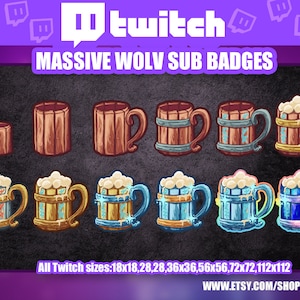 Bierpul 2 twitch-subbits badges / iconen emotes onenigheid / glazen bar drankje / hop pub herberg feest / Happy Nice / D&D RPG MMORPG
