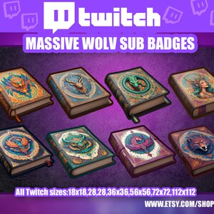 Magic Creatures Book Twitch Bit Bits Sub Badges / Old Dusty Ancient Libary Witch Spell / Icons Discord Subskrypcja