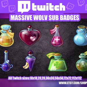 Potion Elixir Twitch Bit Bits Sub Badges / Icons Emotes Theme Discord / Mage Witch Labolatory / D&D RPG MMORPG / Games Fantasy Imagination
