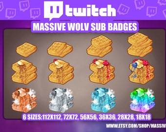 Waffles Sub Bit Bits Twitch Badges / Streamer icon / Discord emoticon / pizza Emoji / Subscribe chat /  Clone Syrup / Kawaii Cute Tasty