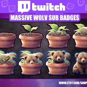 Massive Wolv Plant Cub Bear Twitch Badges Emote Emotes / Emoticones Sub / Discord Cute Animal / Big Eyes Kawaii Pet / Nice Present