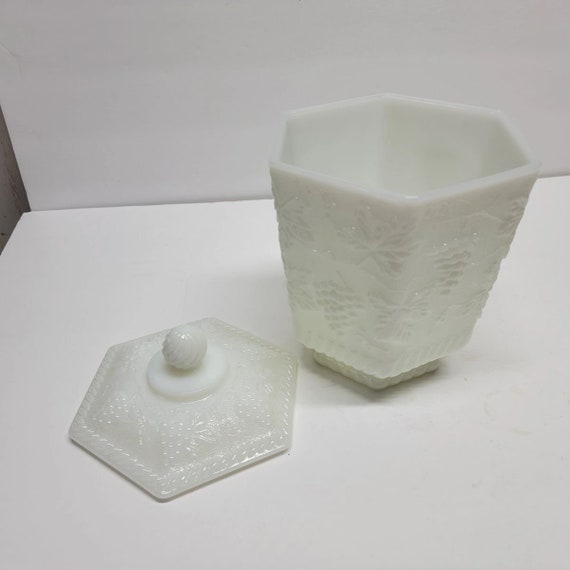 Fire King Milk Glass Biscuit Jar With Grapevine Pattern Etsy