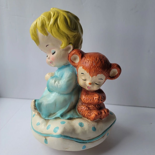 Berman & Anderson 1973 Wind Up Musical Box Girl and Bear