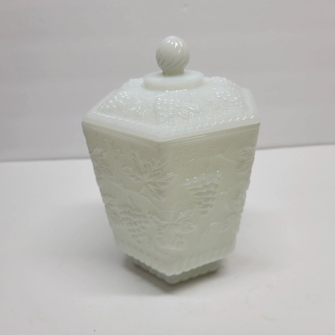 Fire King Milk Glass Biscuit Jar With Grapevine Pattern Etsy