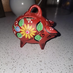 Vintage Mexican Folk Art Clay Piggy Bank