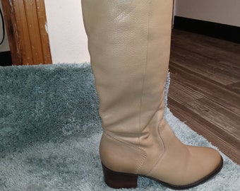cream leather boots knee high