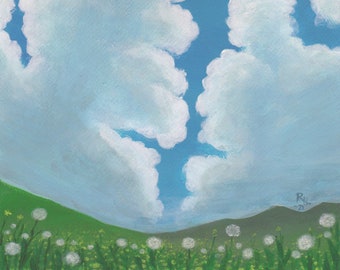 Clouds over field of daisies Print A4